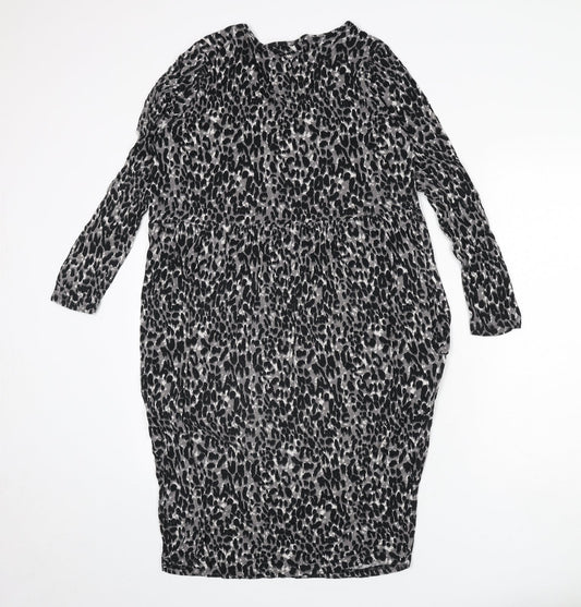 Studio Womens Grey Animal Print Viscose Sheath Size 16 V-Neck Pullover - Size 16-18, Leopard Print