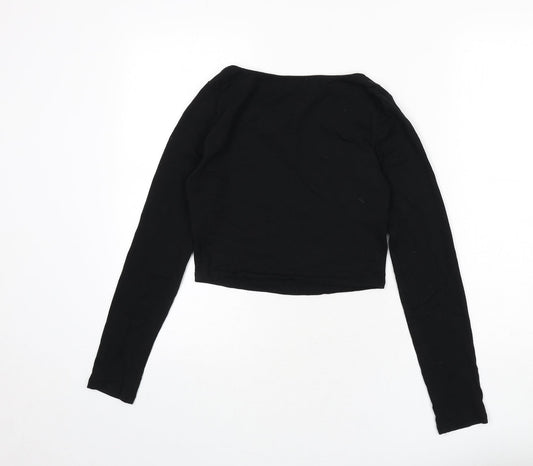 FOREVER 21 Womens Black Cotton Cropped T-Shirt Size S Boat Neck