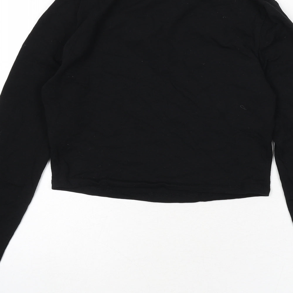 FOREVER 21 Womens Black Cotton Cropped T-Shirt Size S Boat Neck