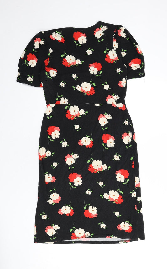 Phase Eight Womens Black Floral Viscose A-Line Size 12 V-Neck Pullover