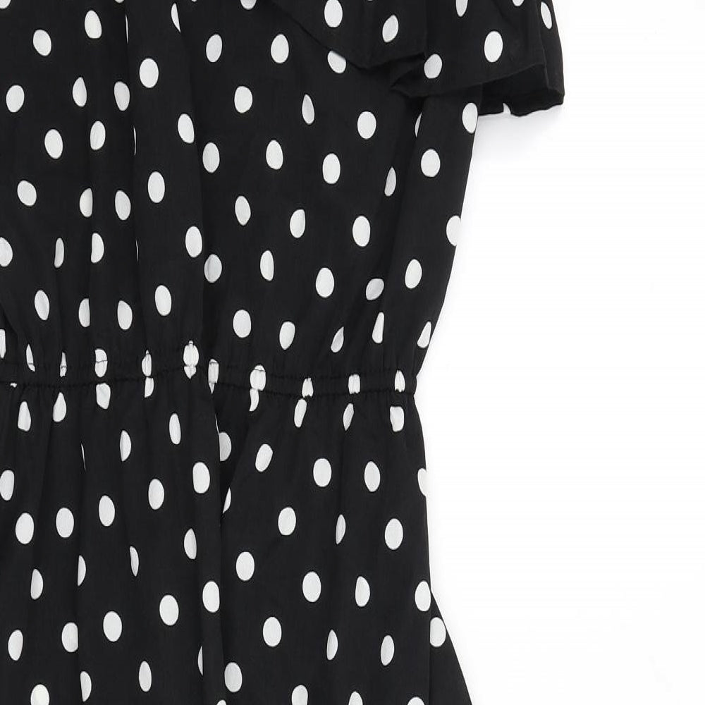 AX Paris Womens Black Polka Dot Polyester A-Line Size 12 One Shoulder Pullover