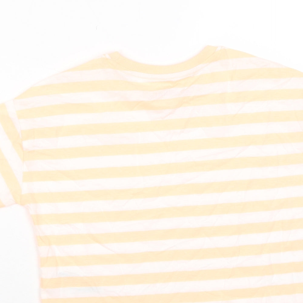 Marks and Spencer Boys Orange Striped Cotton Basic T-Shirt Size 8-9 Years Roll Neck Pullover