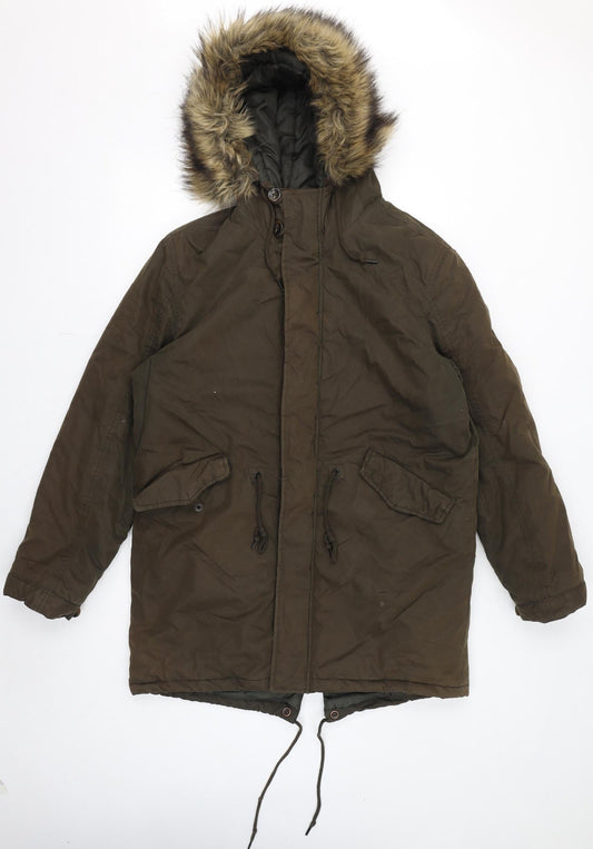 Admiral Womens Green Parka Coat Size M Zip - Faux Fur Hood