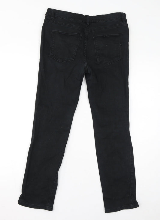 Very Womens Black Cotton Straight Jeans Size 12 L27 in Slim Zip