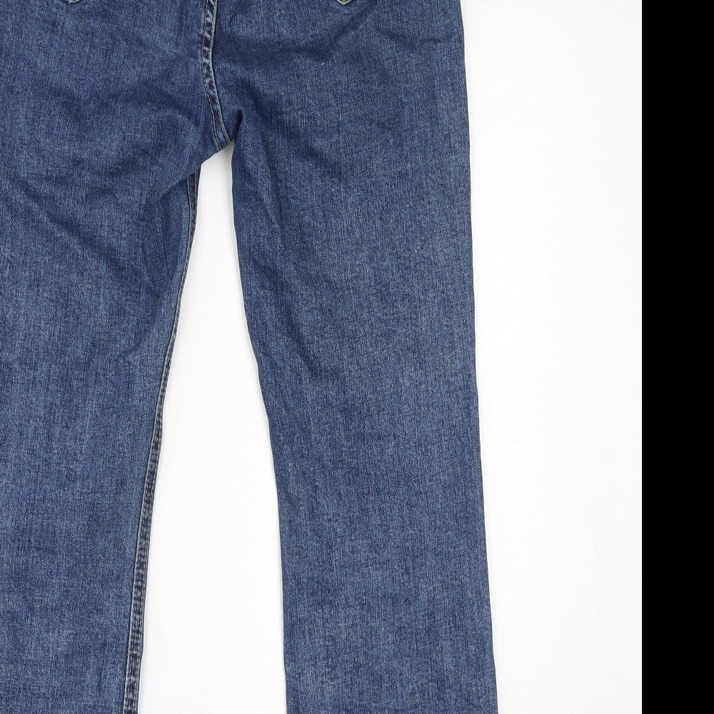 M Day Womens Blue Cotton Straight Jeans Size L L25 in Regular Zip - Distressed Hem