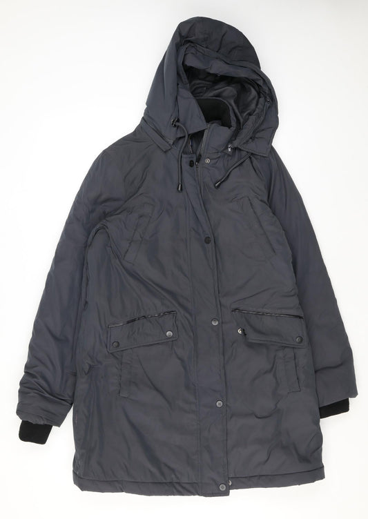 Additional front view of Maine New England women’s blue parka coat, size UK 10, zip
