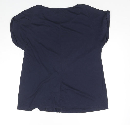 John Lewis Womens Blue Polyester Basic T-Shirt Size 14 Round Neck - Knot Detail