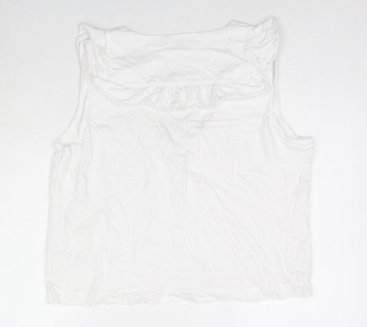 French Connection Womens White Cotton Basic Tank Size L V-Neck - Ruffle Detail