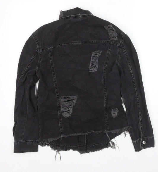 Divided by H&M Womens Black Jacket Size 4 Button - Distressed