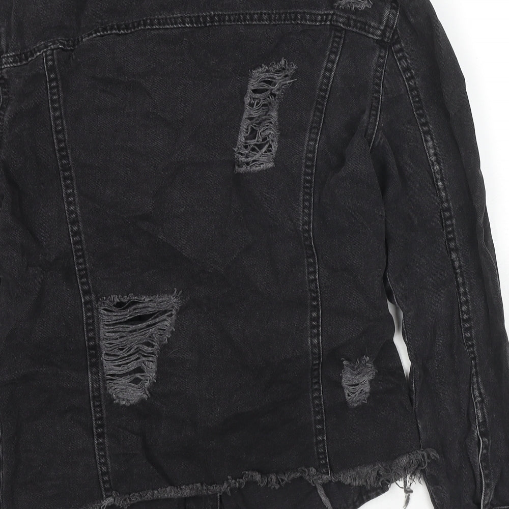 Divided by H&M Womens Black Jacket Size 4 Button - Distressed