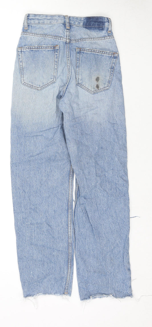 Pull&Bear Womens Blue Cotton Straight Jeans Size 4 L26 in Regular Zip