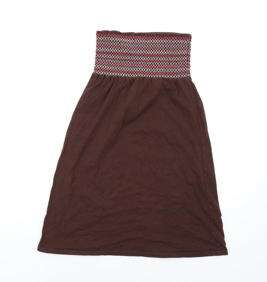 Accessorize Womens Brown Cotton A-Line Size S Square Neck Pullover