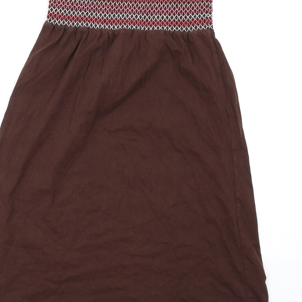 Accessorize Womens Brown Cotton A-Line Size S Square Neck Pullover