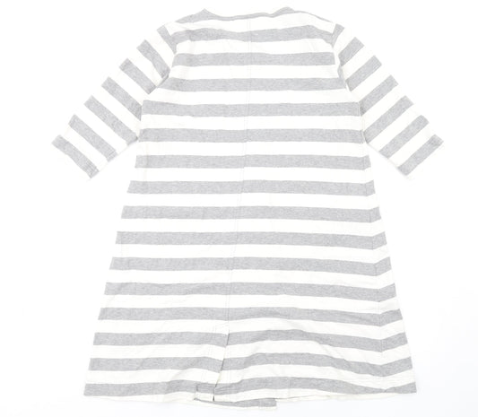 Masai Womens Grey Striped Cotton A-Line Size XS Round Neck Snap