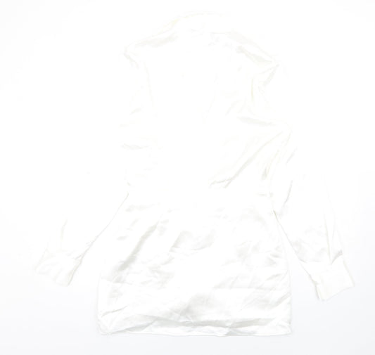 Zara Womens White Polyester Shirt Dress Size S Collared Zip