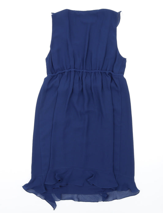 Max Studio Womens Blue Polyester A-Line Size M V-Neck Pullover - Frill Detail