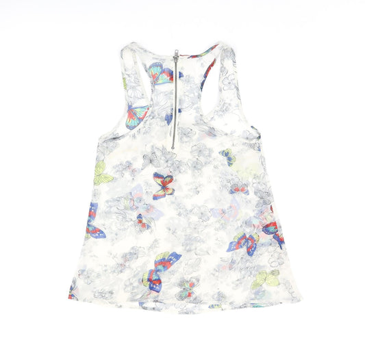 Glamorous Womens Grey Floral Polyester Basic Tank Size 8 Scoop Neck - Butterfly Print