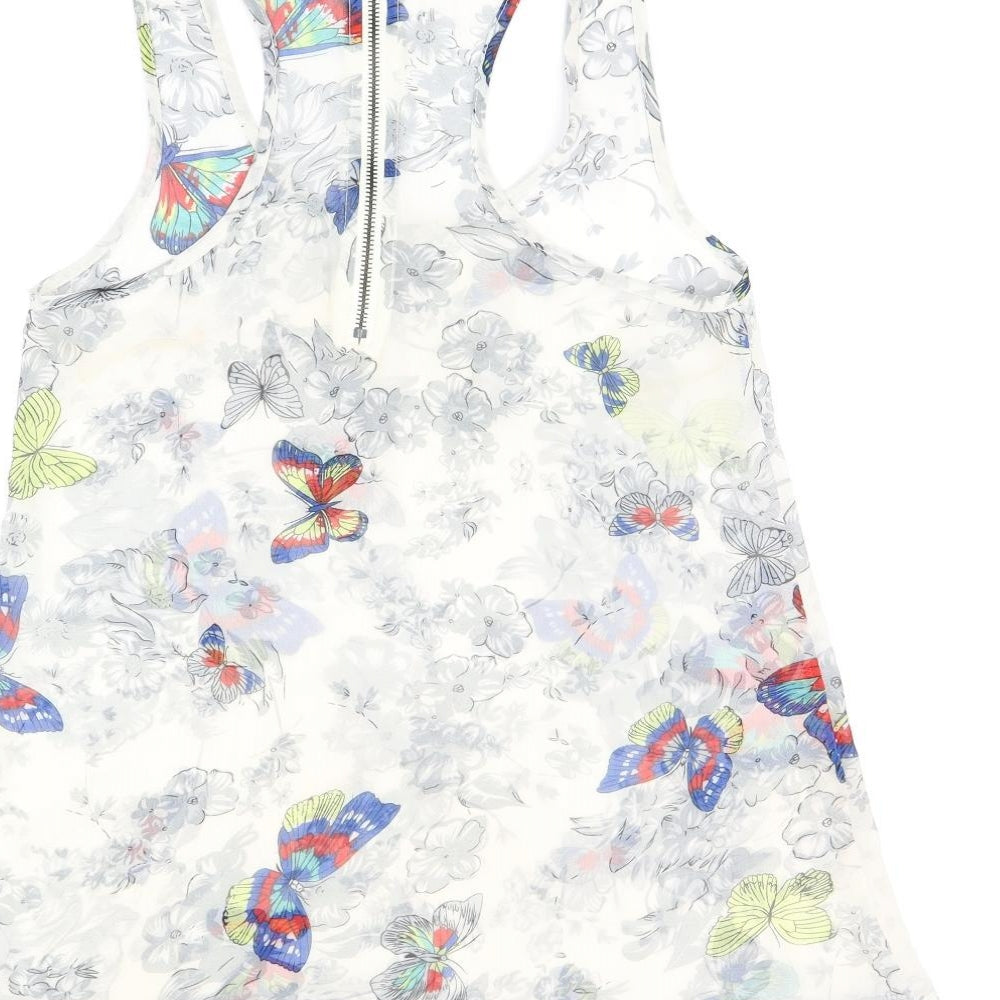 Glamorous Womens Grey Floral Polyester Basic Tank Size 8 Scoop Neck - Butterfly Print