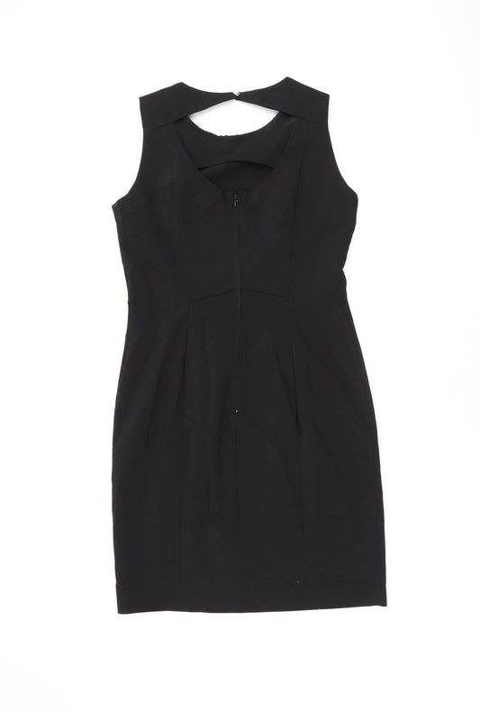 H&M Womens Black Cotton Bodycon Size 14 Round Neck Zip - Studded