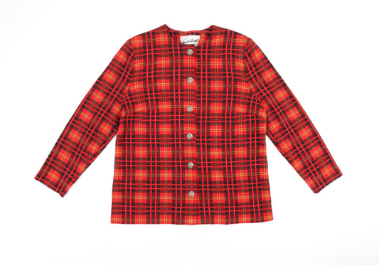 Gordon Wyatt Womens Red Plaid Polyester Basic Blouse Size 16 Round Neck