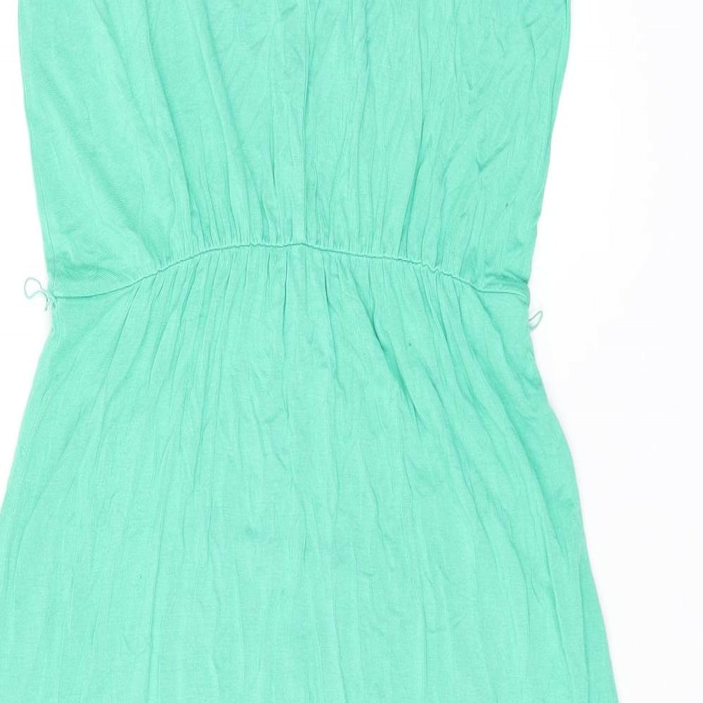 Oasis Womens Green Viscose Shift Size S Scoop Neck Button - Keyhole Neck