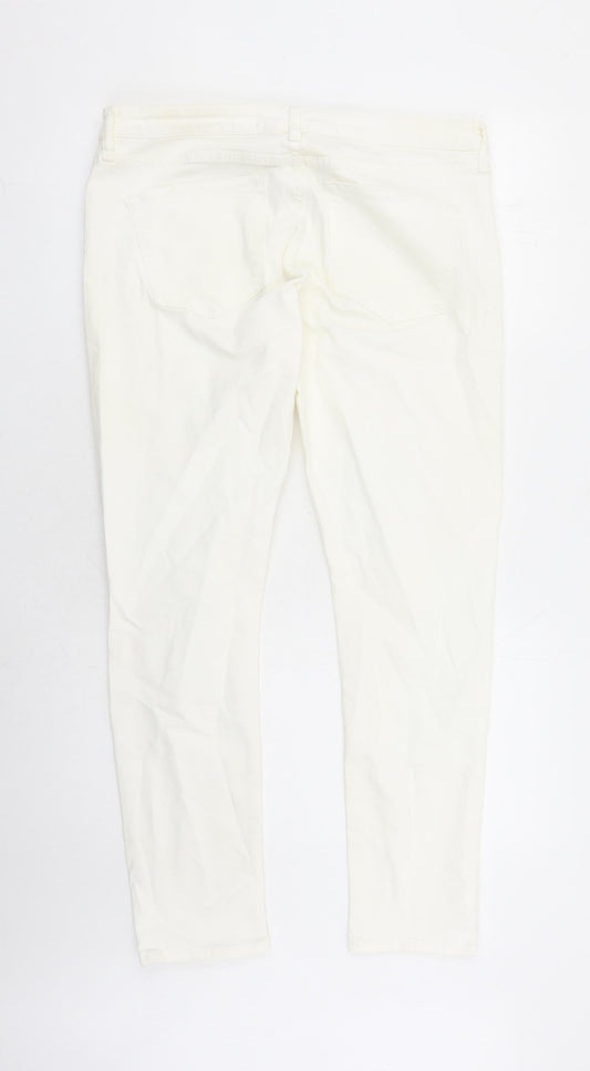 Denim & Co. Womens White Cotton Straight Jeans Size 14 L29 in Regular Zip