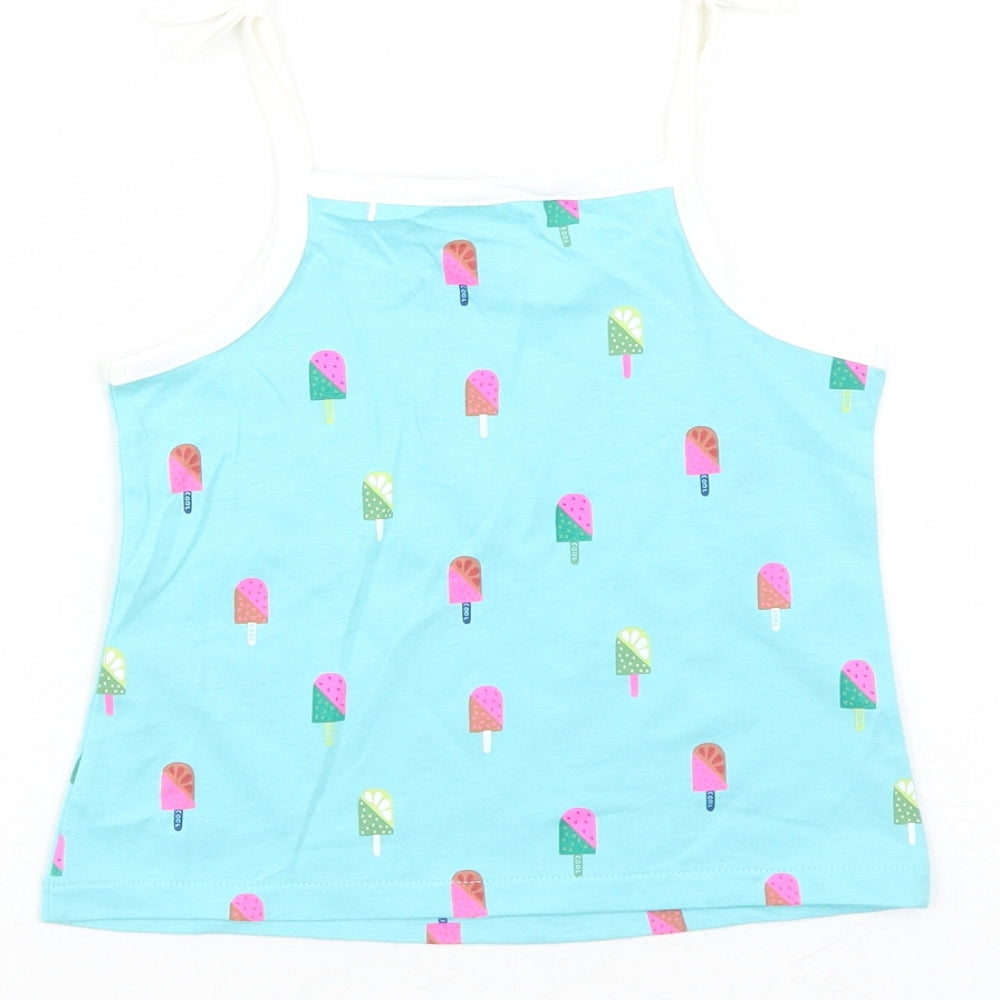Marks and Spencer Girls Blue Geometric Cotton Camisole Tank Size 2-3 Years Square Neck Tie - Ice Lolly Pattern