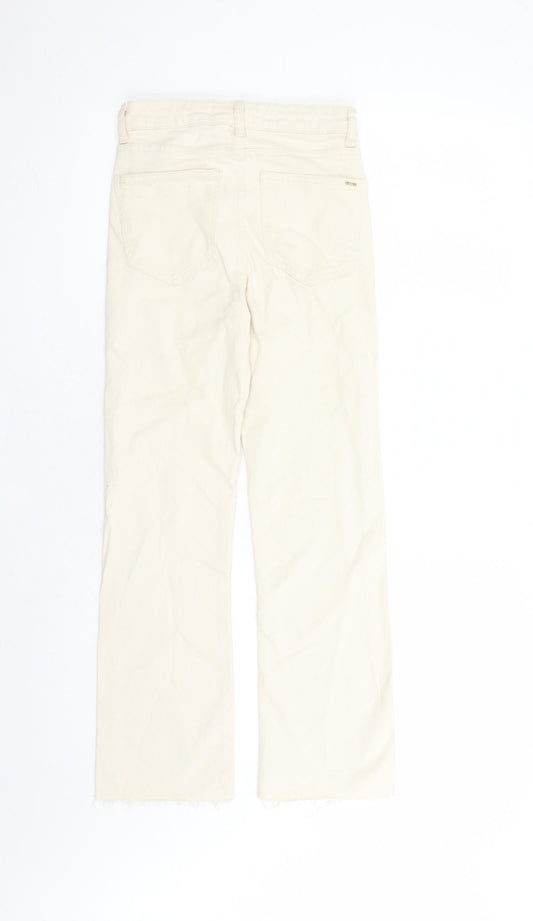 Zara Womens Beige Cotton Straight Jeans Size 24 in L25 in Regular Zip