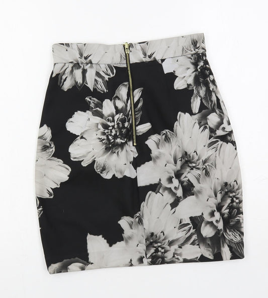 H&M Womens Black Floral Polyester Straight & Pencil Skirt Size 8 Zip