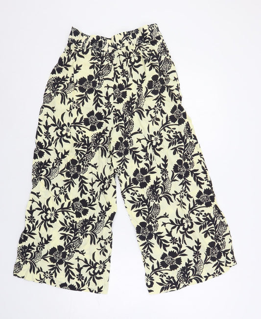 Mango Womens Ivory Floral Viscose Cropped Trousers Size S L21 in Regular - Elastic Waist