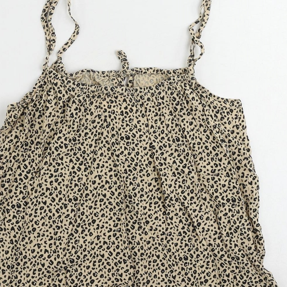 John Lewis Womens Beige Animal Print Viscose Camisole Tank Size 10 Square Neck