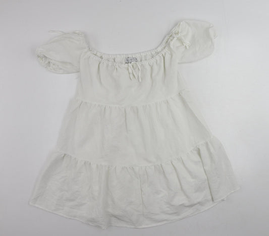 Additional front view of In the Style women’s white polyester mini, size UK 10, off the shoulder pullover