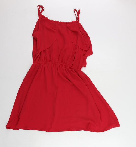 Oasis Womens Red Polyester Slip Dress Size 10 V-Neck Pullover - Elastic Waist