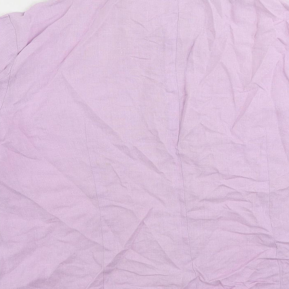 House of Fraser Womens Purple Linen Basic Button-Up Size 12 Collared