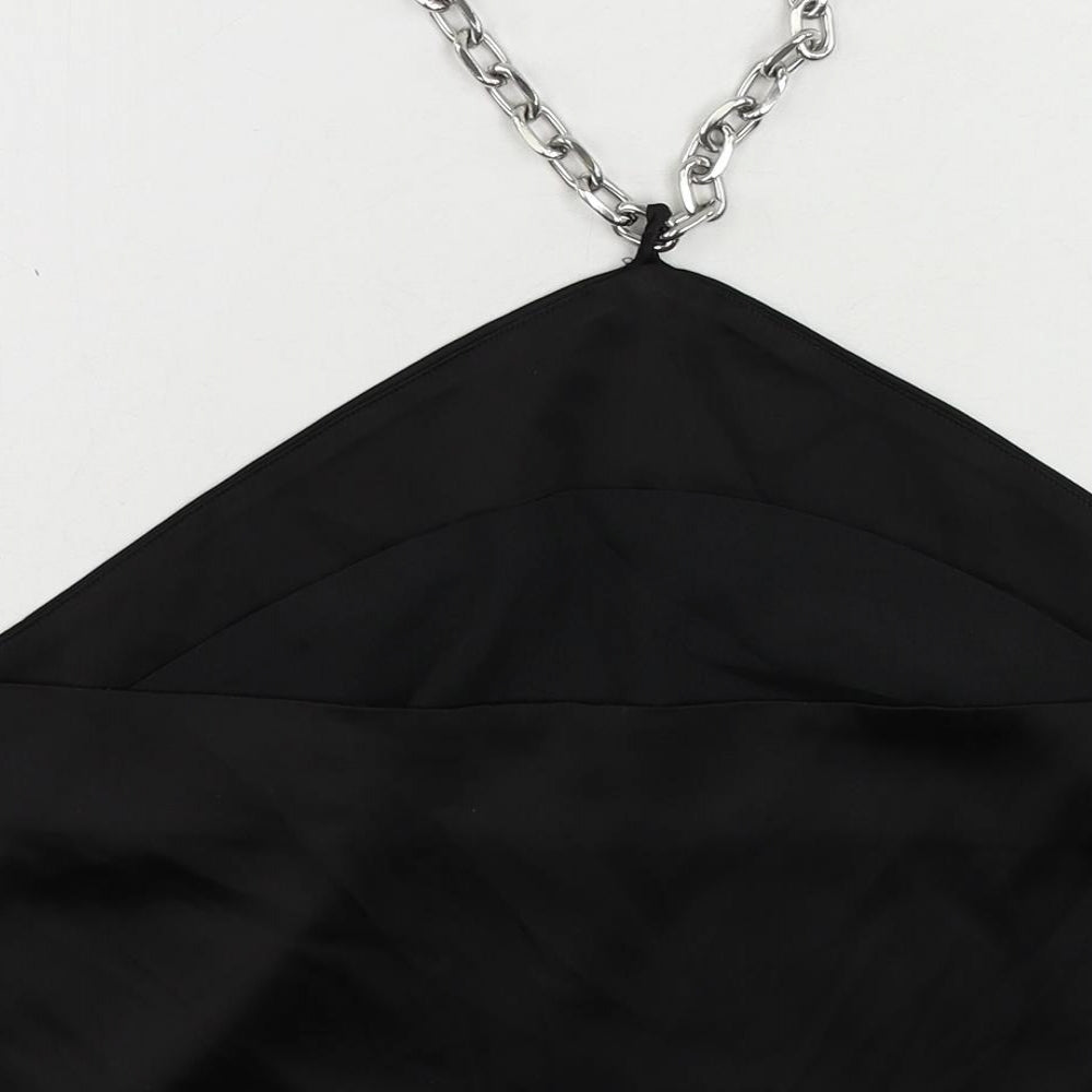 Nasty Gal Womens Black Polyester Cropped Blouse Size 10 Halter - Chain Detail