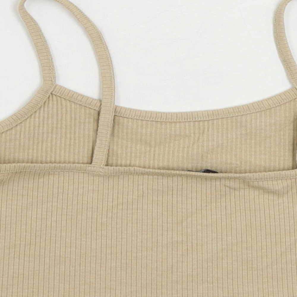 Boohoo Womens Beige Polyester Cropped Tank Size 10 Scoop Neck - Ribbed
