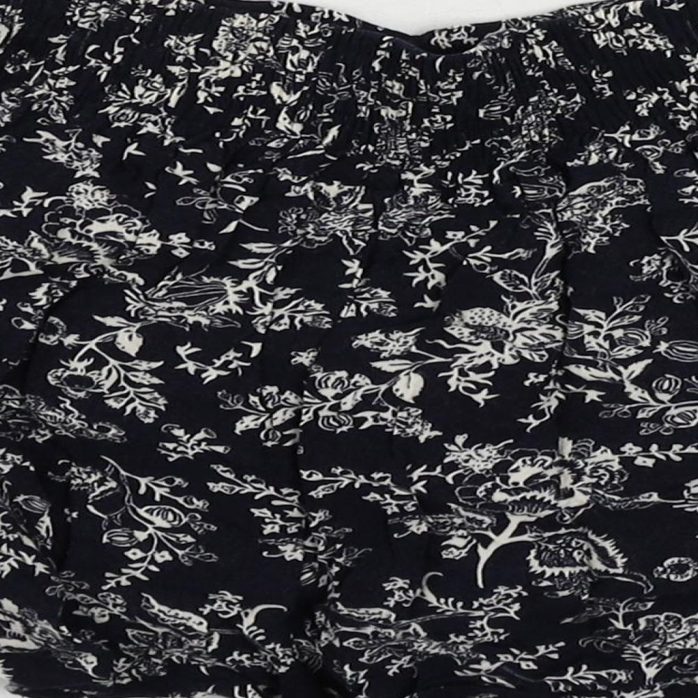 Boohoo Womens Blue Floral Viscose Basic Shorts Size 8 L3 in Regular - Elastic Waist