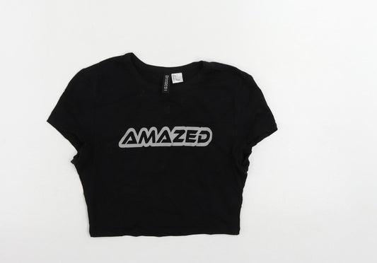 Womens UK Size S Divided by H&M Black Cropped T-Shirt