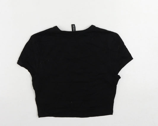 Divided by H&M Womens Black Cotton Cropped T-Shirt Size S Crew Neck - Amazed