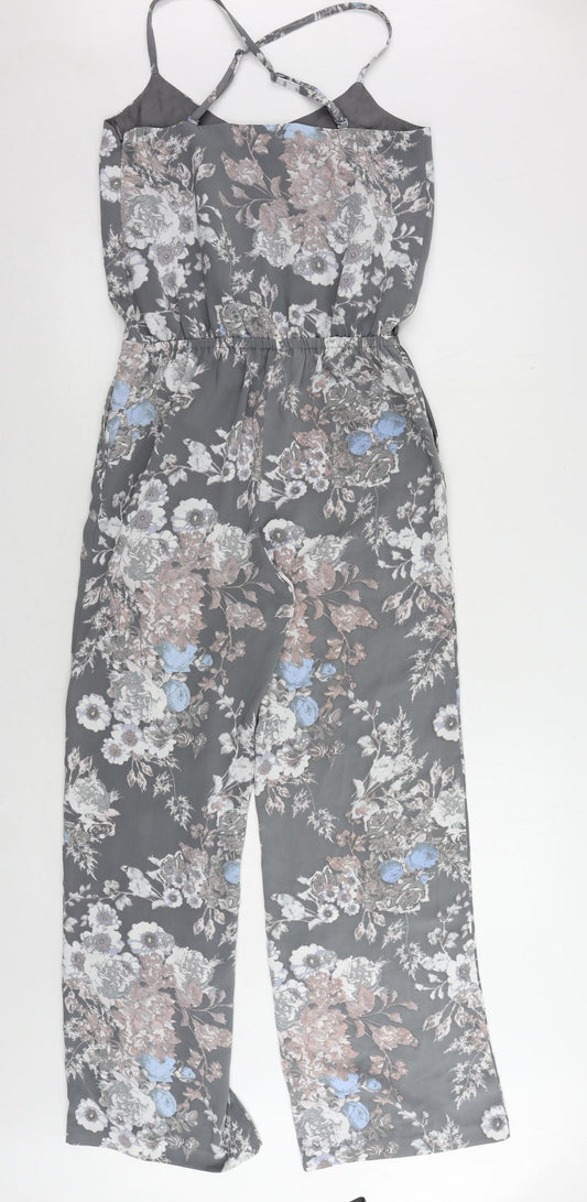 NEXT Womens Grey Floral Polyester Jumpsuit One-Piece Size 6 L29 in Zip - Pockets