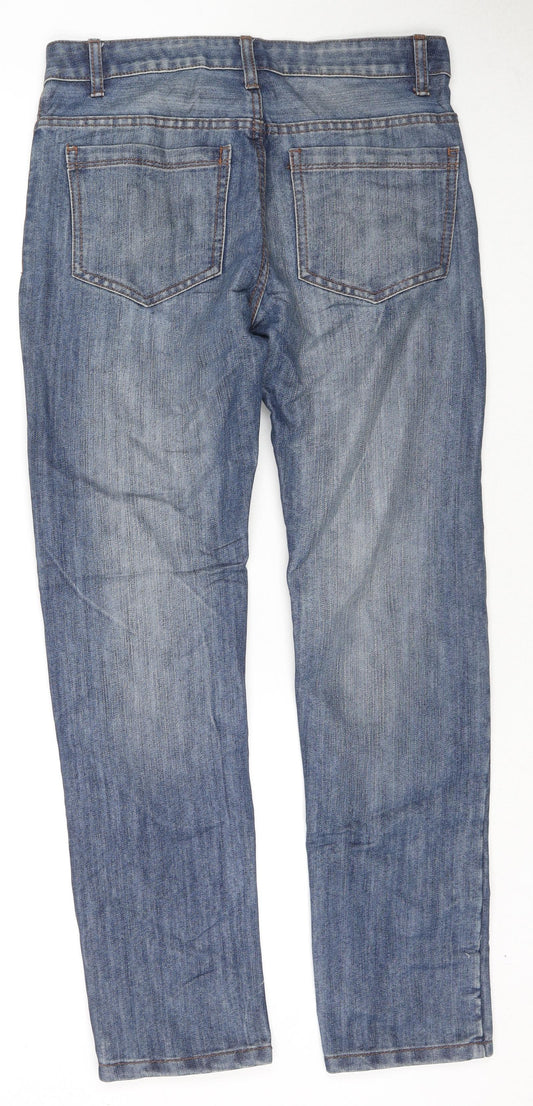 Denim & Co. Womens Blue Cotton Straight Jeans Size 28 L30 in Slim Zip