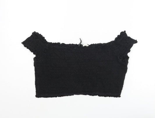 Womens UK Size L Divided by H&M Black Cropped Blouse