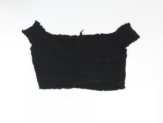 Divided by H&M Womens Black Polyester Cropped Blouse Size L Square Neck - Rouched