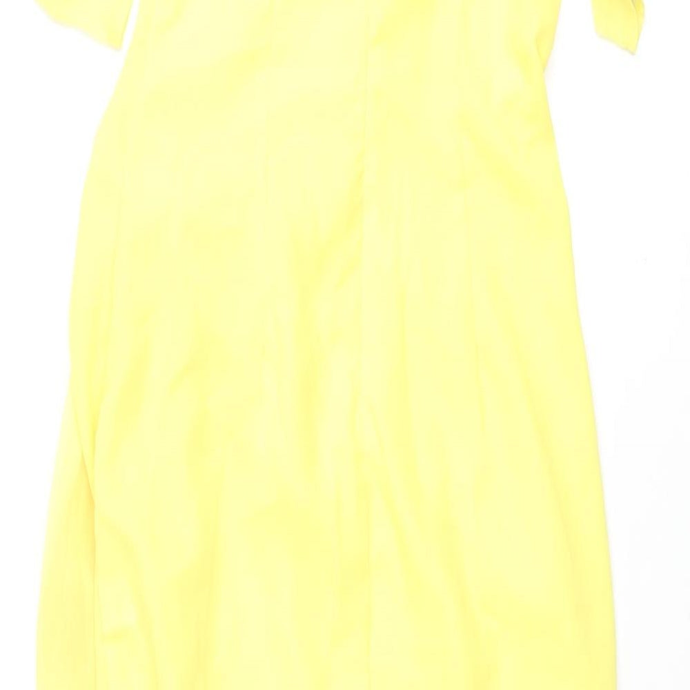 PRETTYLITTLETHING Womens Yellow Polyester Mini Size 10 One Shoulder Zip - Pleated