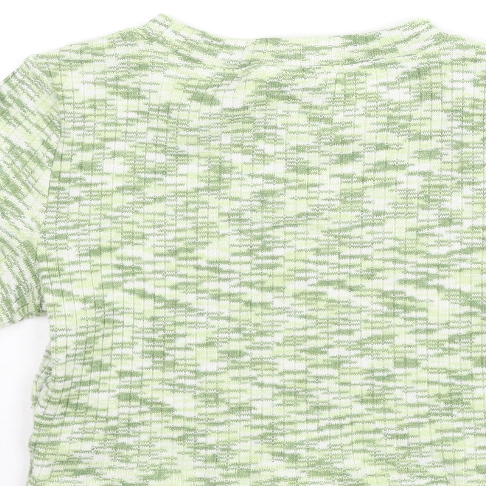 Divided by H&M Womens Green Geometric Polyester Cropped T-Shirt Size S Round Neck