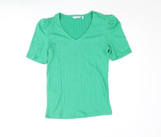 Additional front view of b.young women’s green polyester basic blouse, size M, v-neck