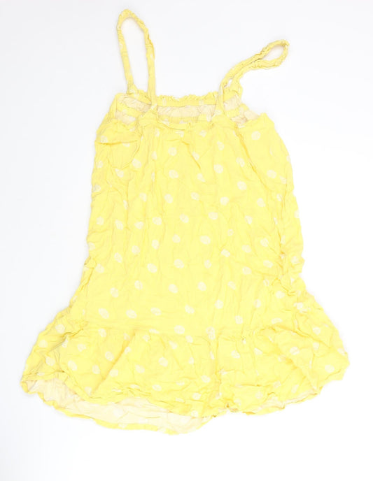 Marks and Spencer Womens Yellow Geometric Viscose Mini Size 10 Scoop Neck Pullover - Frill Shell Print