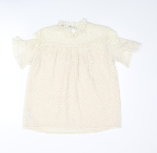 New Look Womens Ivory Polyester Basic Blouse Size 12 Mock Neck - Lace Detail