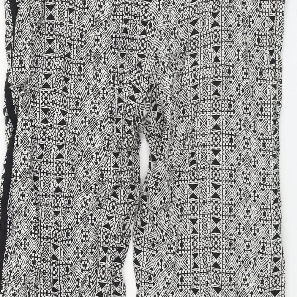 New Look Womens Black Geometric Viscose Trousers Size 8 L23 in Regular Drawstring - Taped Sides