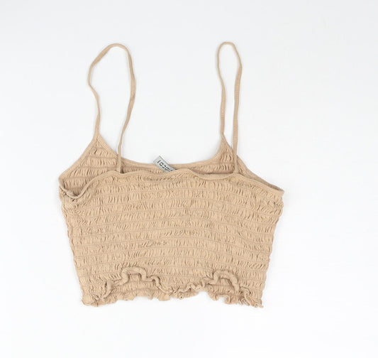 Divided by H&M Womens Beige Cotton Cropped Tank Size S Scoop Neck